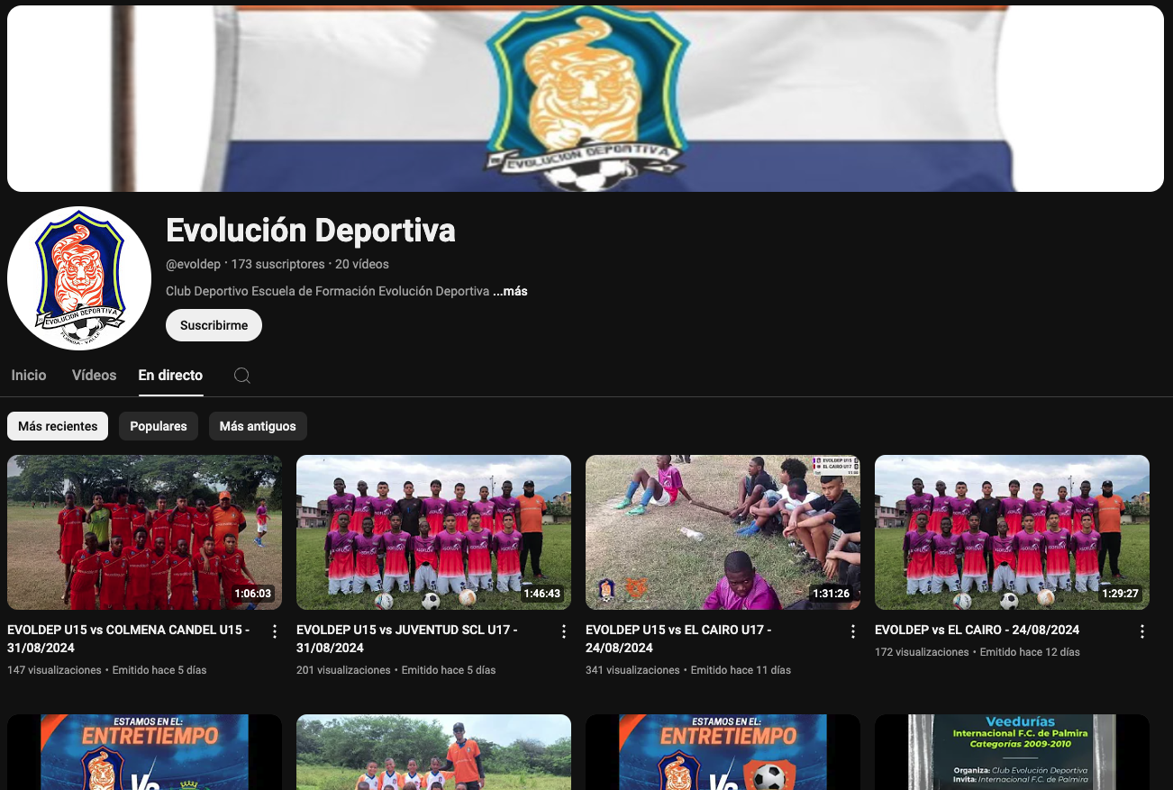 Transmisiones en vivo de partidos en YouTube